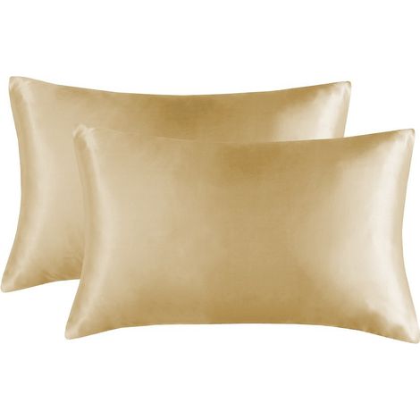 Ensemble de 2 taies d'oreiller haut de gamme couleur Camel — Taies d'oreiller en soie double face (Spécialement conçues pour le soin de la peau et des cheveux) — Lavables, design « Luxe léger » (50 x 