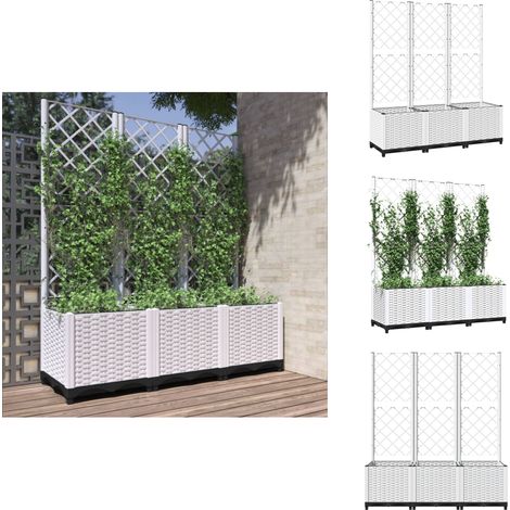 Jardinière avec treillis Blanc 120x40x136 cm PP - Jardinierre Murale - Pot Plante Grimpante - Support Vignes - Bac Plantation Exterieur - Pot Fleuri Extérieur (1/5)