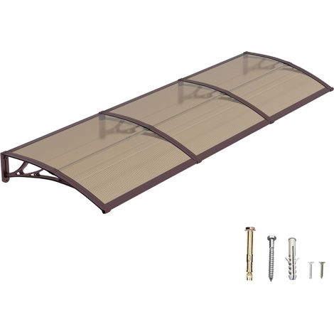 Auvent de Porte d’Entrée 100 × 300 cm, Marquise en Polycarbonate Transparent, Toit de Protection Résistant Contre la Pluie et Les Rayons UV, Gris pour Maison et Entrée (1/5)