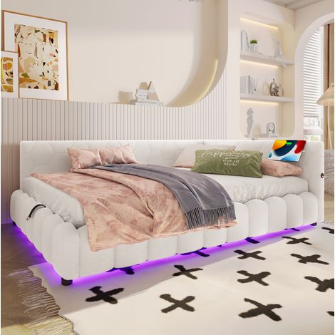 Cama dormitorio con almacenaje LED USB blanca OKMYHOME (1/5)