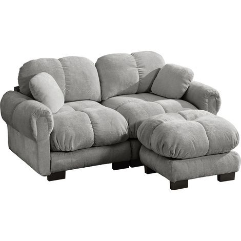 Divano angolare modulare 2 posti in ciniglia, seduta capitonnè, cuscino mobile, grigio chiaro 190 x 149 x 90 cm (1/5)