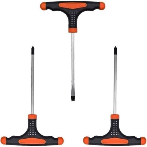 Set di 3 chiavi a T isolate, 500V per CRV PH in acciaio e testa piatta, impugnatura antiscivolo in TPR per lavori elettrici, arancione (5/6 mm, 185 mm) (1/5)