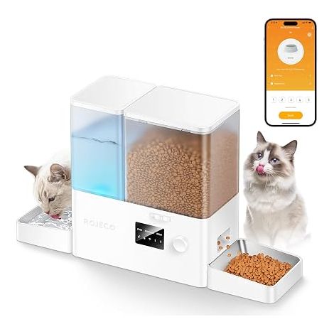 ROJECO Automatic Cat Food Dispenser 2-in-1 with WiFi App, 36 Cups/8.5L: Large Capacity 5L Food + 3.5L Water by Gravity, Feeder + Drinking Bowl for Cats (1/5)