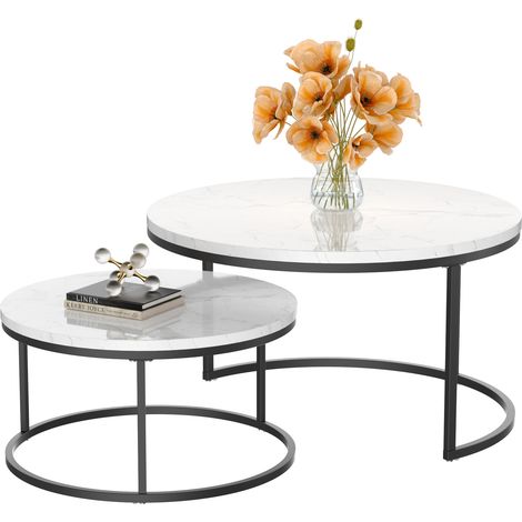Table Basse Gigogne Lot De 2 En MDF Effet Marbre Et Fer Pour Salon Bureau (1/5)