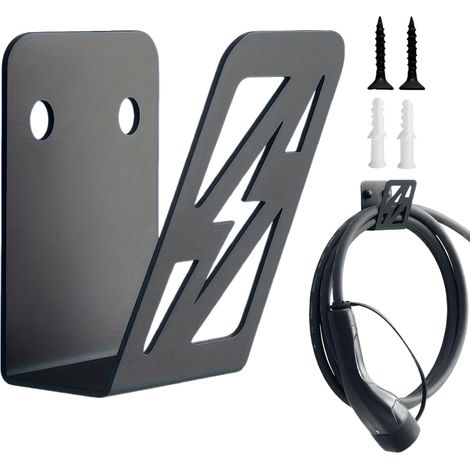 Support de câble - Support mural de 8 cm - Support mural pour câble de charge de voiture électrique - Support en métal robuste avec vis - Organiseur peu encombrant pour chargeurs EV dans le garage et (1/5)