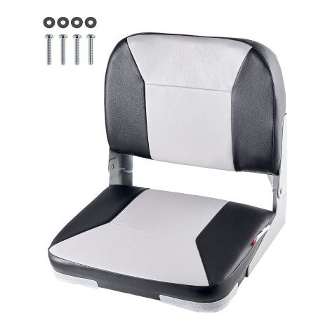 Asiento de Barco con Respaldo Bajo Silla de Barco de Pesca Plegable con Cojín de Esponja Espesado y Cuero de PVC Impermeable Asiento de Bote Abatible para Barcos de Pesca, Yates, Negro y Gris (1/5)