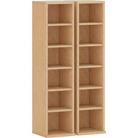 Étagère Ravelle Lot de 2 Colonnes Rangement CD DVD Meuble Élégant Bois Naturel 12 Compartiments