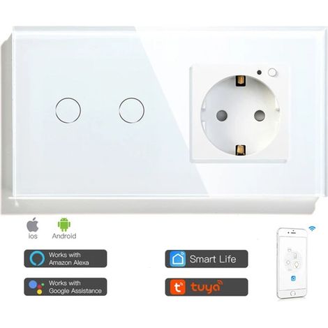 Tuya Interruttore Touch con Presa a Muro Smart WiFi Bianco  Dimensione: 2 Pulsanti (1/4)