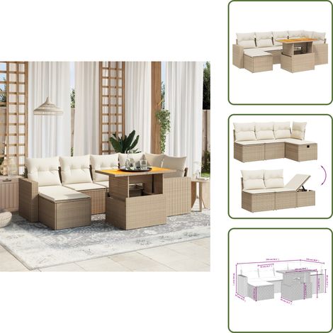7-tlg. Garten-Sofagarnitur mit Kissen Beige Poly Rattan - Garten Sofagarnitur - Garten Sofagarnituren - Outdoor Sofagarnitur - Sofagarnitur Terrasse (1/5)
