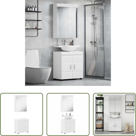 Holzwerkstoff Schrank -  Badezimmermöbel-Set mit Regal mit Tür TULUM Weiß Holzwerkstoff (1/5)