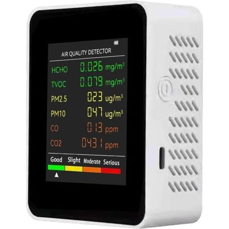 6 en 1 PM2,5 PM10 HCHO TVOC CO CO2 Détecteur multifonctionnel de qualité de l'air CO Dioxyde de carbone Formaldéhyde Moniteur LCD Grand écran (SKU produit : 95331020 SKU Offre : 25311JC07) (1/3)