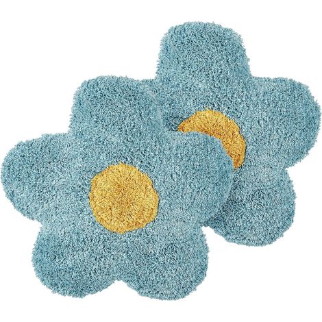 Lot de 2 Coussins en Coton 30 x 30 cm Chambres Enfants en Forme de Fleur Bleu Sorrel