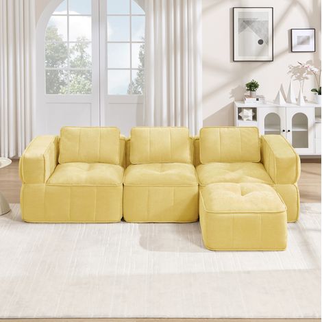Sofá rinconero modular de 3 plazas con puff, 271 x 162 x 67 cm, amarillo DESVIAE (1/5)