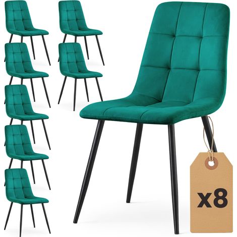 Lot de 8 Chaises en velours matelassées NERO Vert Bouteille pieds noirs (1/5)