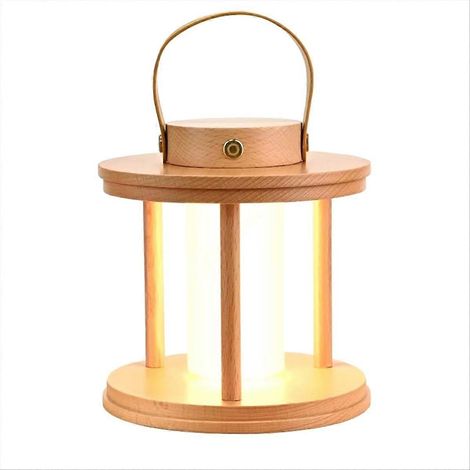 Veilleuse lanterne LED en bois massif - Lampe de chevet et d'ambiance pour le camping, portable et écologique (1/5)