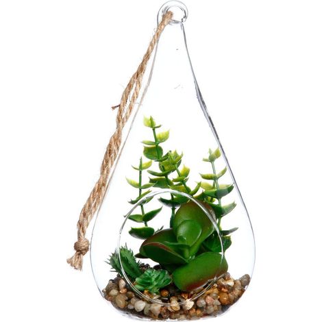Künstliche Pflanze zum Hängen - Glastopf Tropfen - H19 -5 cm