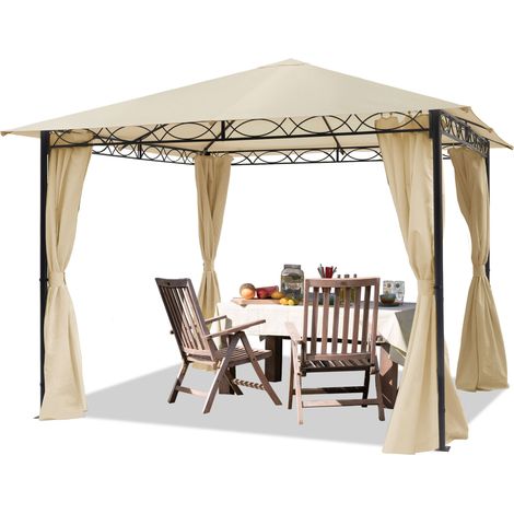 Gazebo da Giardino 3x3 m - 100% impermeabile - con 4 teli laterali - ca. 180g/m² telo del tetto color crema (1/5)