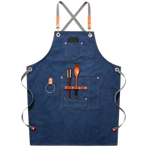 (Blau) Hochwertige Cowboy-Schürze mit Taschen für Friseure, Maler, Gärtner, Haarstylisten für Damen und Herren (1/4)