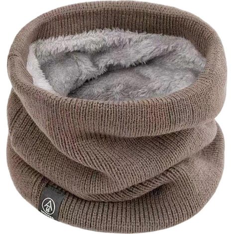 Cache-cou unisexe pour l'hiver, doublure peluche épaisse, élastique, idéal pour temps froid, extérieur et intérieur.-NougatBrown