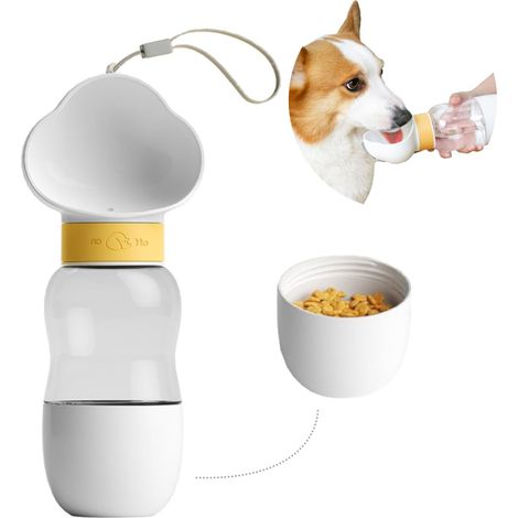 Hunde-Wasserflasche mit Futterbehälter, 2-in-1, tragbare, multifunktionale, auslaufsichere Reise-Wasserflasche, geeignet für Spaziergänge im Freien und Wandern für Hunde