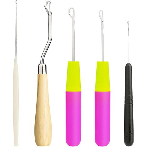 Lot de 5 Crochets à loquet pliés en Bois et Plastique pour Tresse, écharpe, Fabrication de Tapis et Autres travaux manuels (1/5)