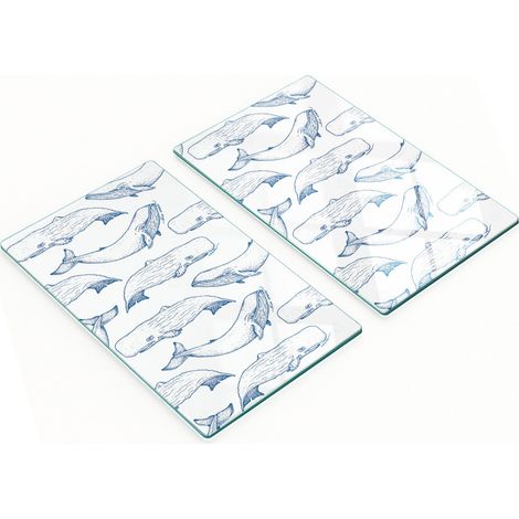 Tablas de cortar decorativas de cristal con dise帽o de ballenas azules, 2x30x52 cm.