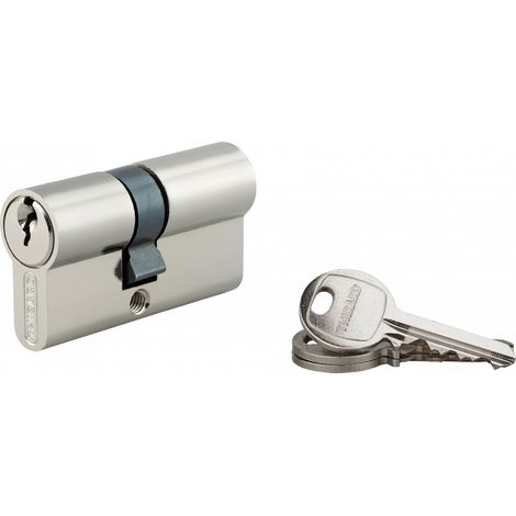 Cylindre de serrure double entrée SA, 27x32mm, anti-arrachement, nickel, 3 clés - (1/3)