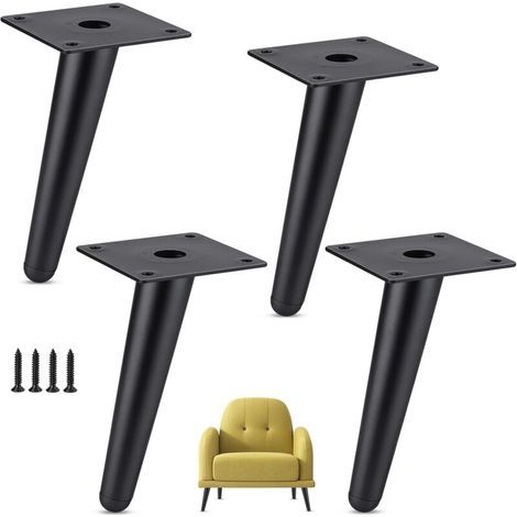 Set of 4 Furniture Legs, Load Capacity Up to 600 KG, 15cm Metal Cabinet Legs, Cone Table Legs, Furniture Legs for Cupboards, Sofas, with Screws and Silent Non-Slip Base, Black (1/5)