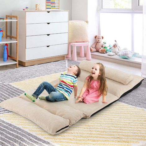 Sofa de suelo plegable 3 en 1 con funcion para dormir y respaldo ajustable beige (1/5)