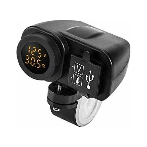 Chargeur USB pour moto 12 V 5 V - Pour chargeur de moto 2,1 A 12 V - Avec voltmètre LED - Thermomètre d'affichage (1/4)