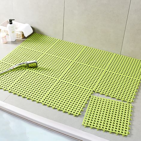 Lot de 10 Dalles de sol de emboîtables, Tapis de bain antidérapant en assembler de forme carrée 3030cm avec trous de drainage (vert) (1/5)