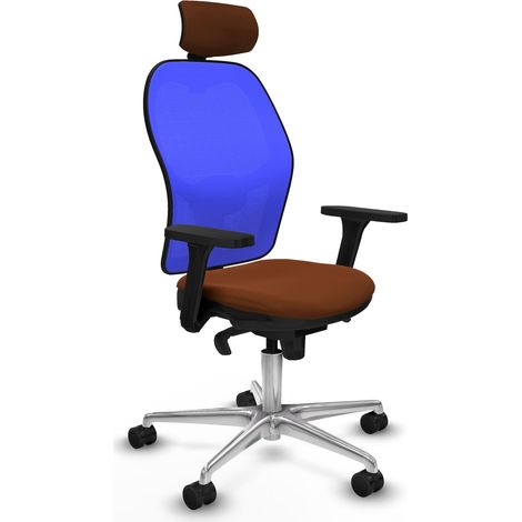 Jorquera sincro malla azul similpiel marrón brazos 3D base aluminio cabecero 2D ruedas 65mm nailon (1/5)