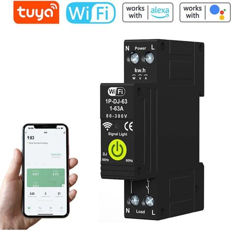 Trywise Disjoncteur intelligent WiFi, ON OFF Timing, Mesure photovoltaïque bidirectionnelle Compteur d'énergie Protecteur de réenclenchement automatique (1/4)