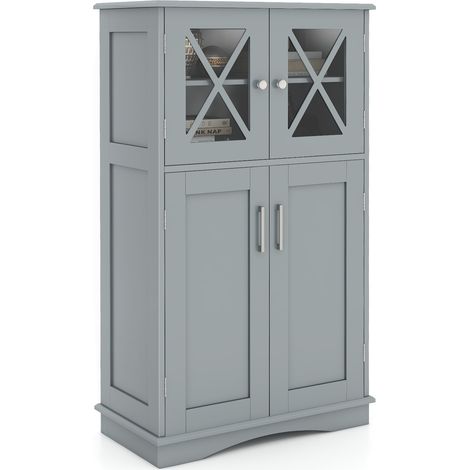 COSTWAY Bathroom Storage Cabinet Linen Storage Cabinet with Doors-Grey (1/5)