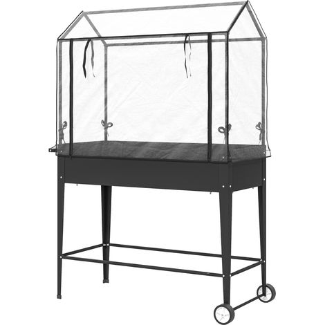 Carré potager sur pieds avec bâche en PVC jardinière surélevée avec roues trou de drainage 100 x 45 x 152 cm noir
