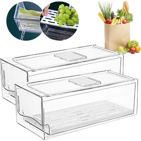 Set mit 2 stapelbaren Aufbewahrungsboxen für den Kühlschrank, zur Organisation von Kühlschrank und Küche, 11 x 14 x 30 cm