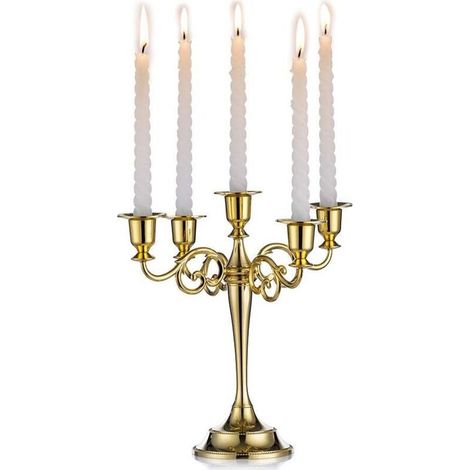 Candélabres Bougeoirs Dorés 5 Bras en Métal Bougeoirs 27cm Haut Bougeoir Conique pour Mariage Fête d'anniversaire Table À Manger Salon Cheminée Décorations Noël (1/5)