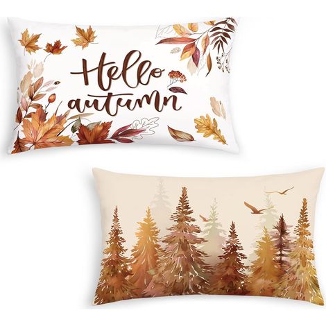 Housse de Coussin Automne Feuilles Arbres Forêt 30 x 50 cm Velours Doux Décoratif Taie d'oreiller pour Canapé Salon Chambre Chaise Maison Décoration 2 Pièces (1/5)