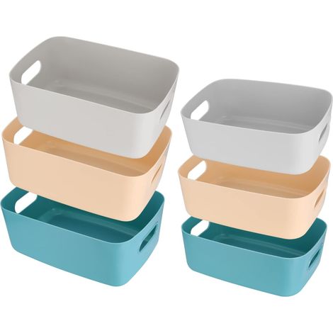 6 Pieces Plastic Storage Box, Storage Basket Organizer Boxes, Crate Bin Storage Box for Home Kitchen Shelves Drawers