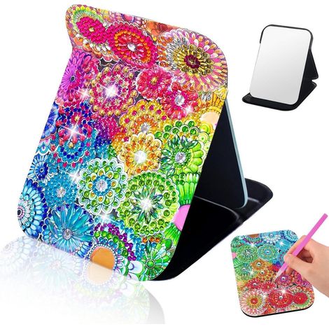 Diamantmalerei Spiegel Set, DIY 5D Taschenspiegel mit Mandala-Design, Bastelset für Kinder & Erwachsene