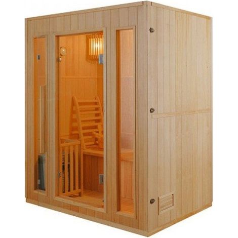 France Sauna – Sauna vapeur cabine 3 places – Dimensions 153 x 110 x 190 cm – Puissance 3500W – Poêle Harvia – Structure en épicéa canadien
