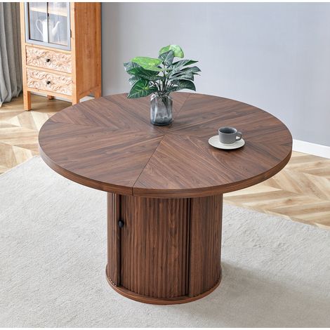 Tisch rund aus MDF in Nussbaum-Optik, 115 x 74 cm, Esstisch mit Saeulenfuss und Stauraum, fuer 4-6 Personen (1/5)