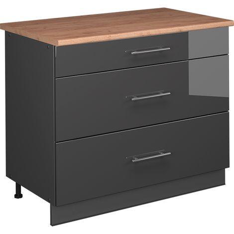 Meuble cuisine Fame-Line, Anthracite Haute brillance/Anthracite, 100cm, PT Chêne, Vicco