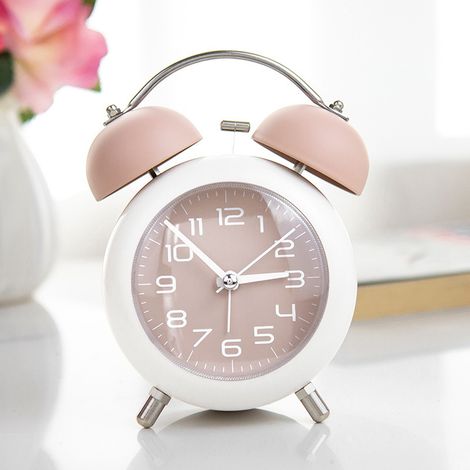 Potente despertador, despertador mecánico sencillo para niños y estudiantes, con anillo de metal, luz nocturna silenciosa, reloj de escritorio (despertador con campana rosa, 10 cm). (1/4)