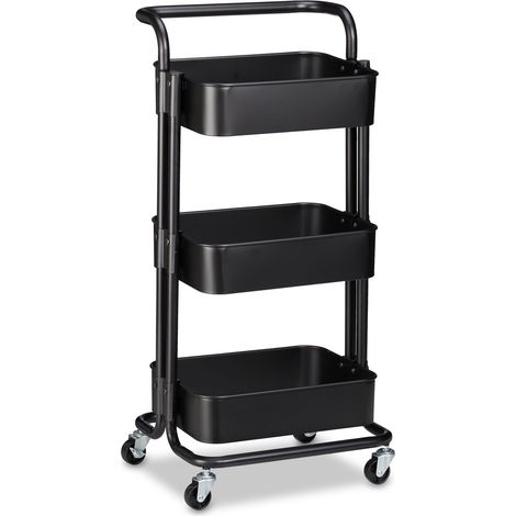 Pratico carrello di servizio con ruote 84 x 42 x 37 cm multifunzione portaoggetti moderno in metallo nero 130008942