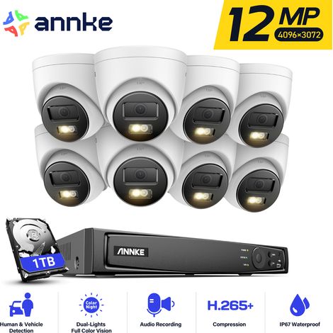 ANNKE Kit de vidéosurveillance extérieure 12MP, 8 caméras extérieures PoE 12 MP avec audio, détection de personnes/véhicules NVR 16 canaux, vision nocturne couleur 1 To (1/5)