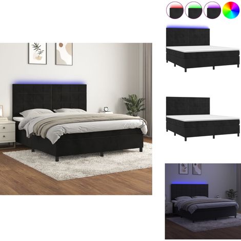 Boxspringbett mit Matratze & LED Schwarz 160x200 cm Samt - Boxspringbett - Doppelbett - Samtbett - Luxusbett - Bettrahmen (1/5)