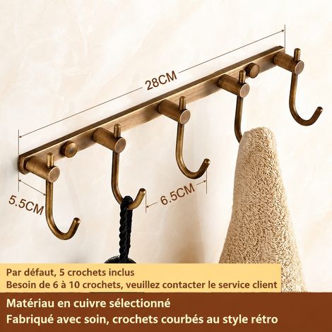 Patère porte-serviettes mural en cuivre antique à 5 crochets courbés avec vis colle sans perçage 8 kg – Livraison gratuite (1/2)