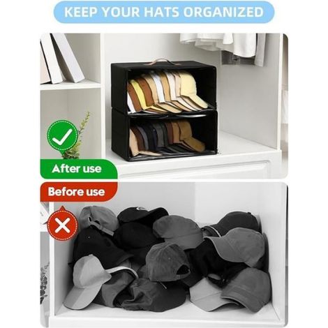 Boîte de Rangement pour Casquettes - Structure Rigide avec Fenêtre Transparente - Empilable et Zippée - Lot de 2 (1/5)