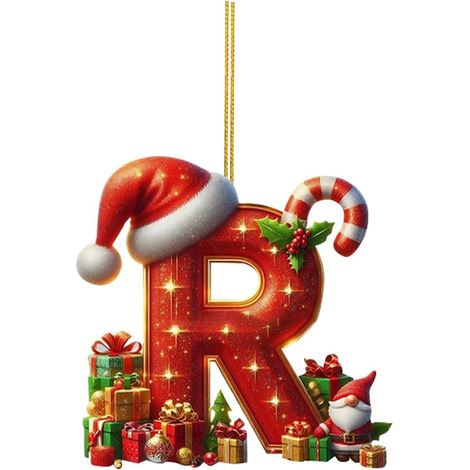 26 adornos de letras para árbol de Navidad, adornos colgantes de letras para decoración navideña (R) (1/5)